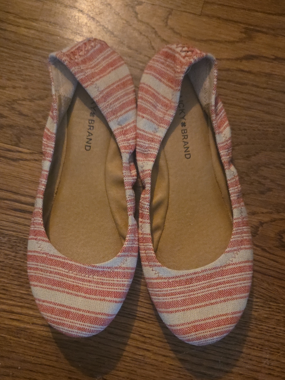 Lucky Brand Red and Cream Striped Slip-On Ballet Flats